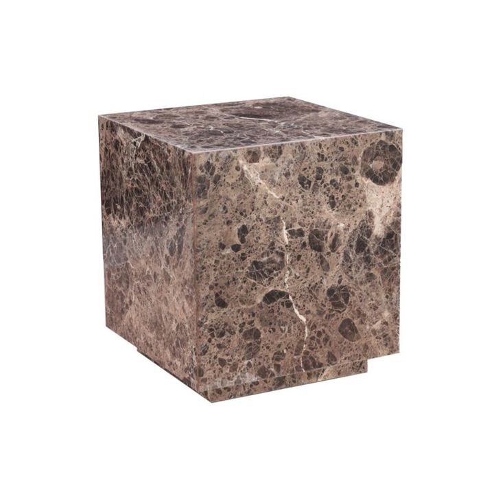 World Interiors Giza 22" Drum Side Table in Dark Emperador Marble