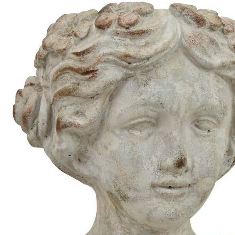 Accent Planter, Italian Style Female Bust Sculpture Ivory Terracotta - Benzara