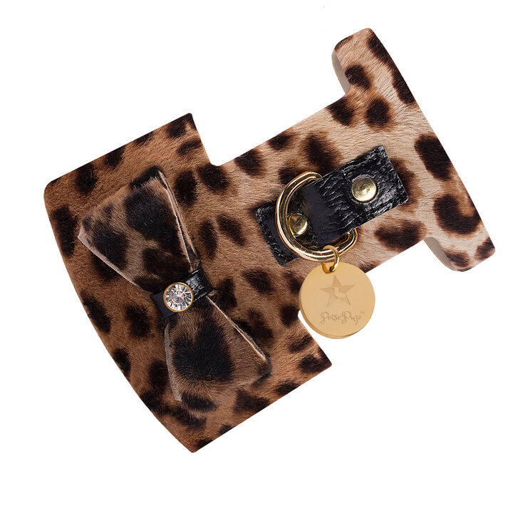 POISEPUP Luxe Adjustable Leather Harness Vest, Soft with Bow and Crystal for Dogs - Leopard