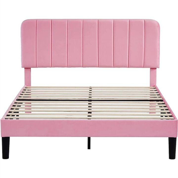 Elegant Upholstered Platform Bed Frame with Soft Headboard for Bedroom