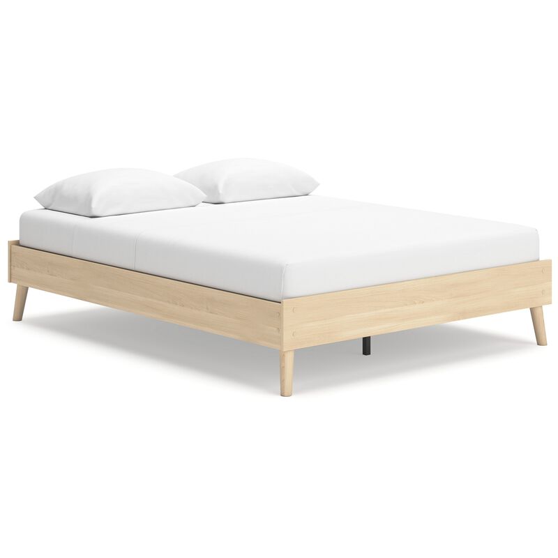 Abis Queen Platform Bed, Natural Brown Wood, Low Profile Tapered Legs - Benzara