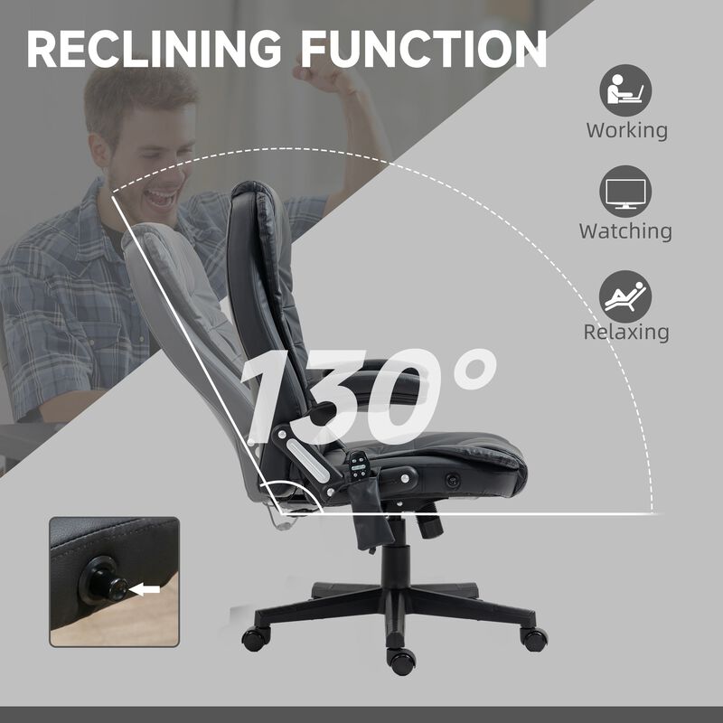 Black Heated Massage Office Chair: 6 Vibration Points, Recliner