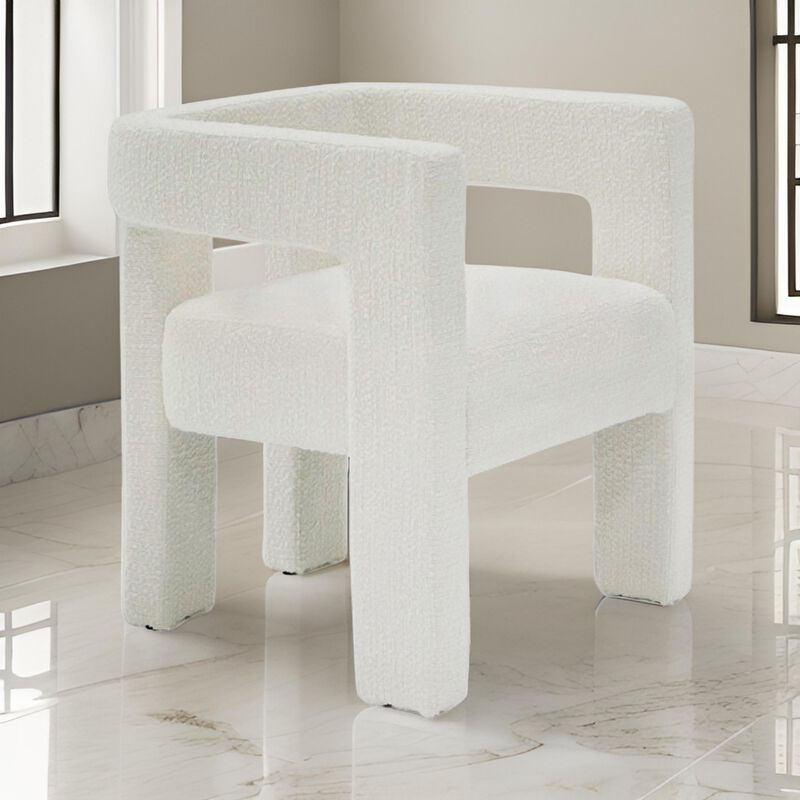 26 Inch Dining Chair, Cushioned Seat, Square Open Back, White Upholstery - Benzara