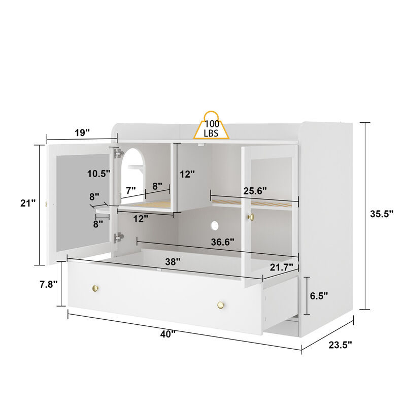 Extra Large Cat Litter Box Furniture Hidden, Cat Condo Pet House with Stairs, Cat Litter House for Living Room, White image number 9