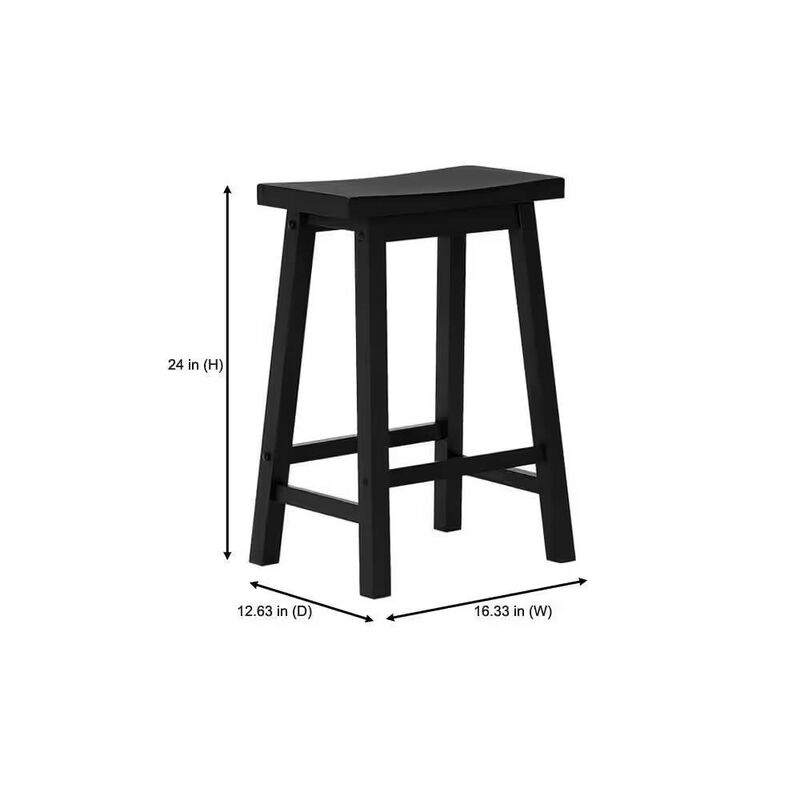 Hivvago Set of 2 Farmhouse Counter Height Saddle Barstool in Charcoal Black Wood Finish