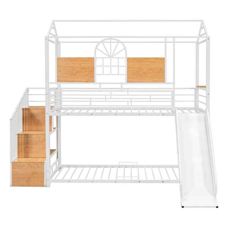 Merax Metal House Bunk Bed with Slide and Storage Stair image number 0