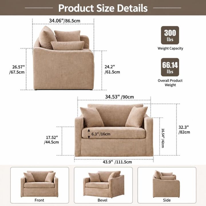 GOODSILO Modern Farmhouse Upholstered Accent Armchair with Two Bolster Pillows for Living Room, Lounge, Reading and Office Spaces