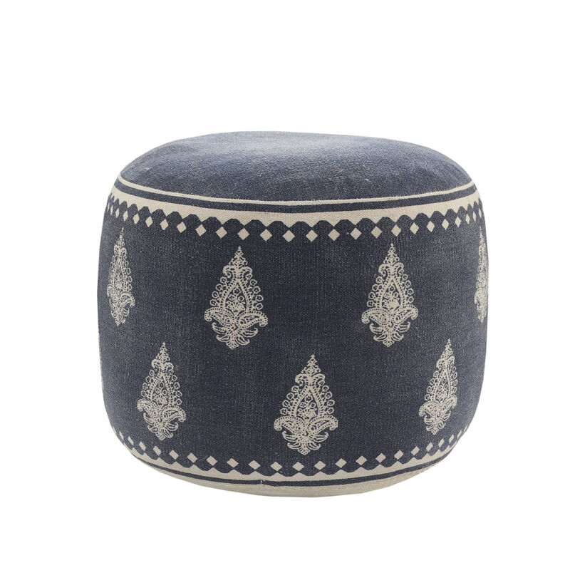 Cotton Cylinder Paisley Pouf Ottoman – Handwoven Footrest for Living Room