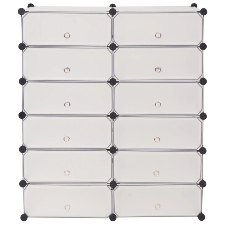 vidaXL Interlocking Shoe Organizer with 12 Compartments White