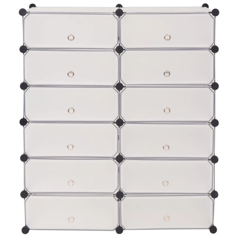 vidaXL Interlocking Shoe Organizer with 12 Compartments White