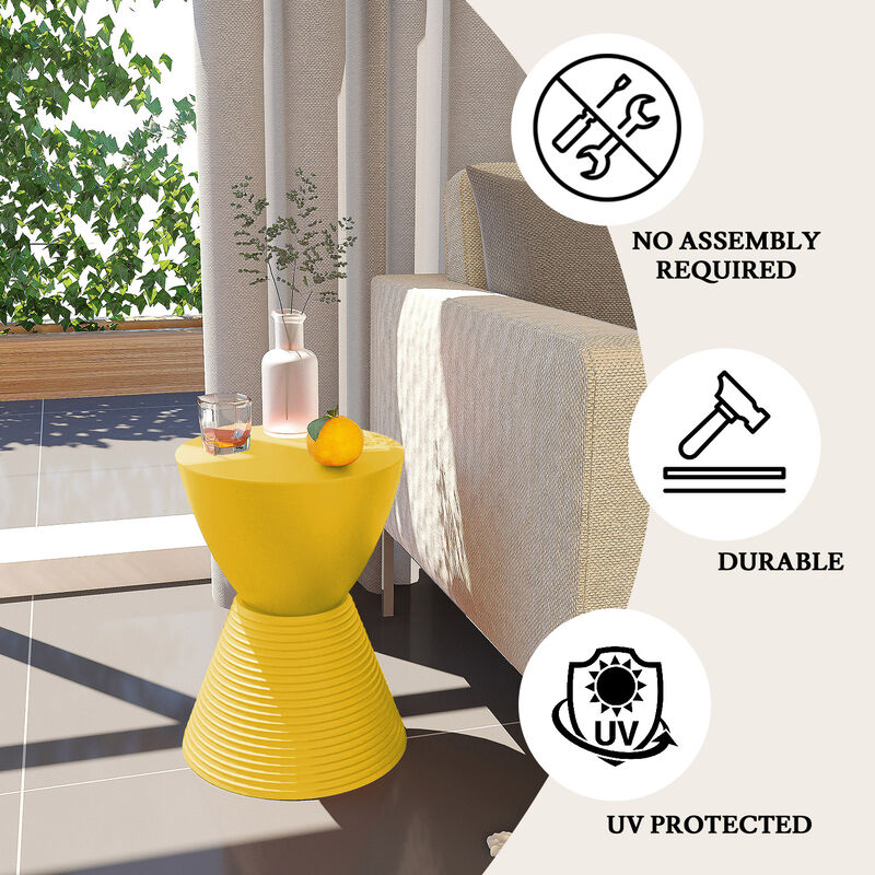 LeisureMod Modern ABS Shell Ribbed Hourglass Accent Drum Side Table with Removable Lid for Storage Indoor and Outdoor Use