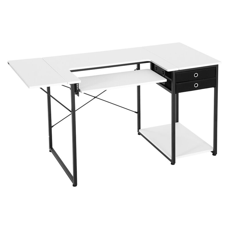 Sewing Table with Drawers, Foldable Side Shelf and Adjustable Storage Shelf image number 3