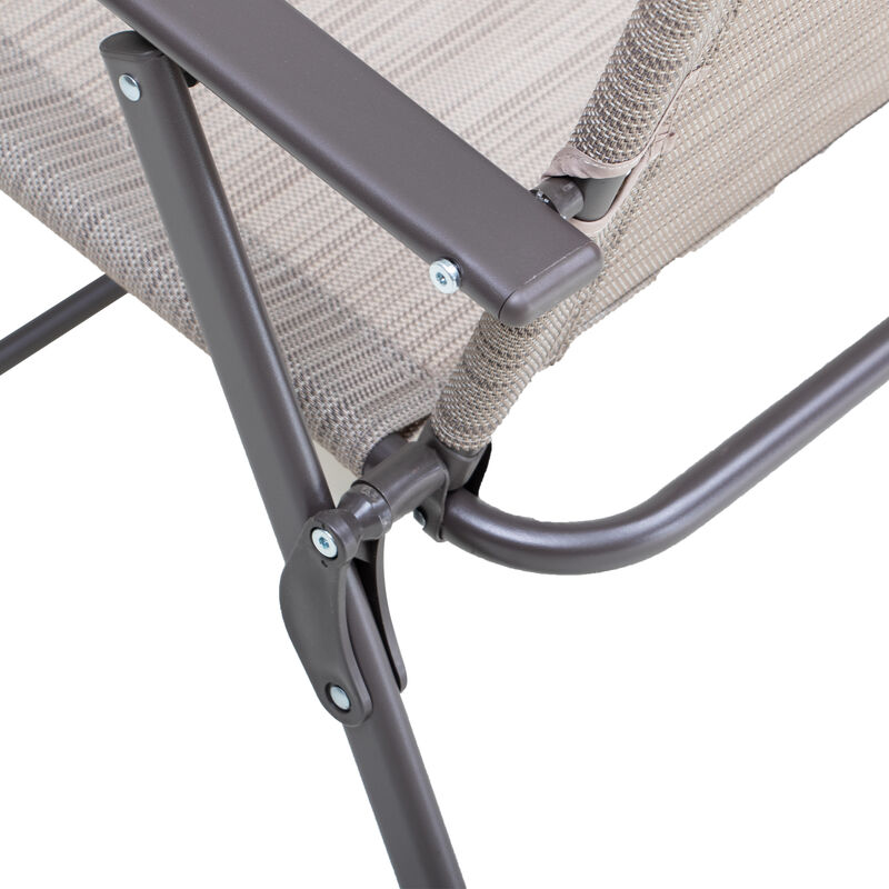 HomeRoots Set of Four 35" Brown Steel Sling Outdoor Folding Arm Chairs image number 5