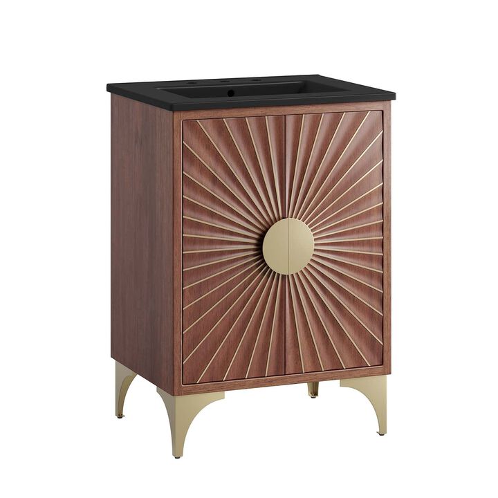 Modway Daylight Bathroom Vanity Cabinet with Ceramic Sink Basin, 24 Inch, Black Walnut