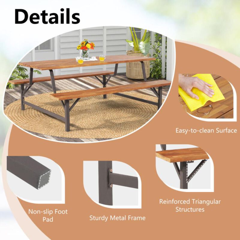 Hivvago 6-Person Outdoor Picnic Table and Bench Set with 2 Inch Umbrella Hole