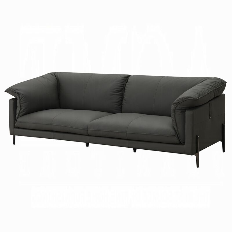 Semi Loveseat, Box Edge Design, Black Top Grain Leather, 69 Inch
