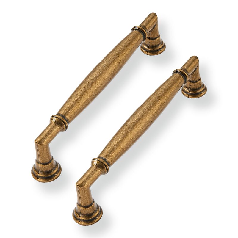 CABDM 2 Pack 5 Inch Hole Center Solid Antique Brass Cabinet Pulls Heavy Duty Vintage Brass Round Cabinet Pulls Kitchen Cabinet H