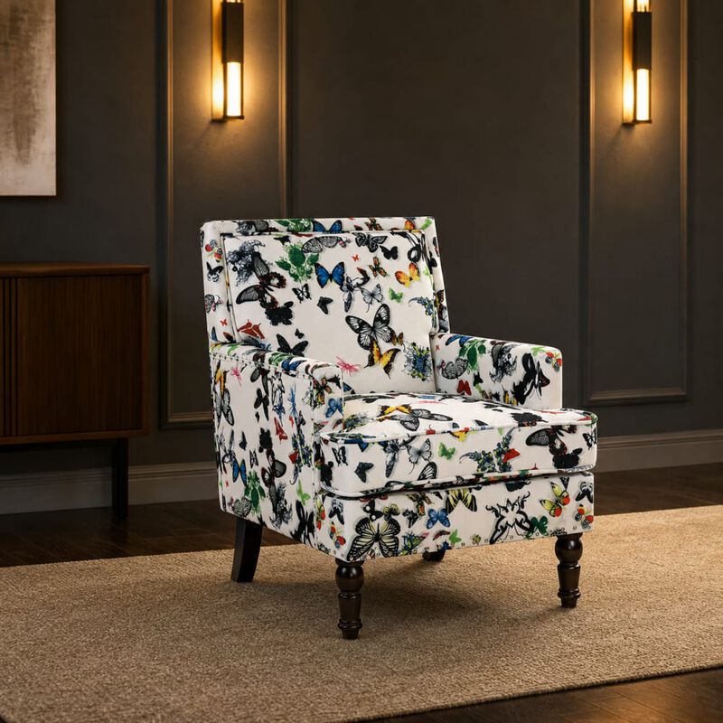 GOODSILO Upholstered Accent Armchair with Striped Fabric and Nailhead Trim, Comfortable Padded Seating for Living Room and Home Use image number 3