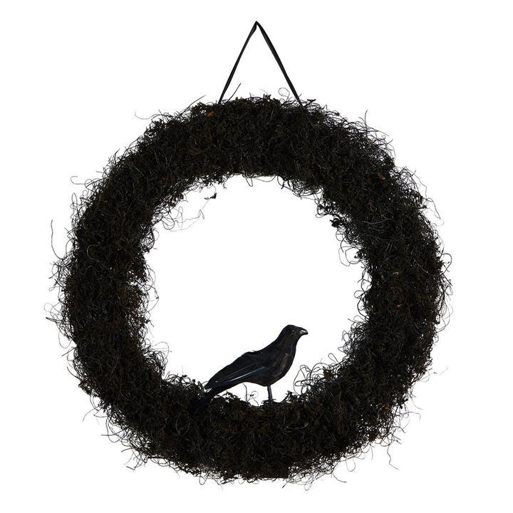 Nearly Natural 30-in Halloween Black Raven Twig Wreath