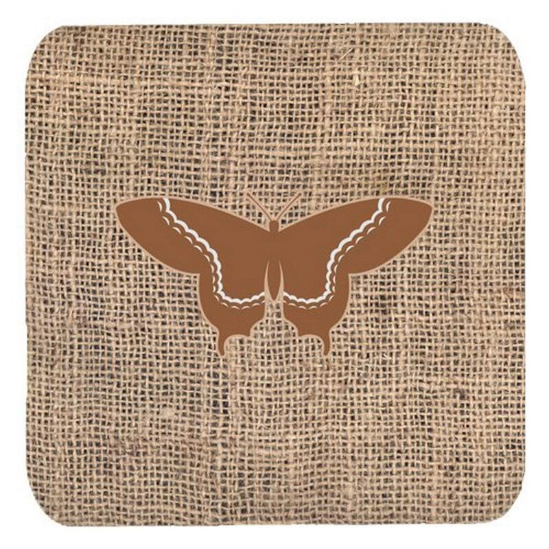 Caroline's Treasures BB1030-BL-BN-FC Butterfly Burlap and Brown Foam Coasters (Set of 4), 3.5 H x 3.5 W, Multicolor