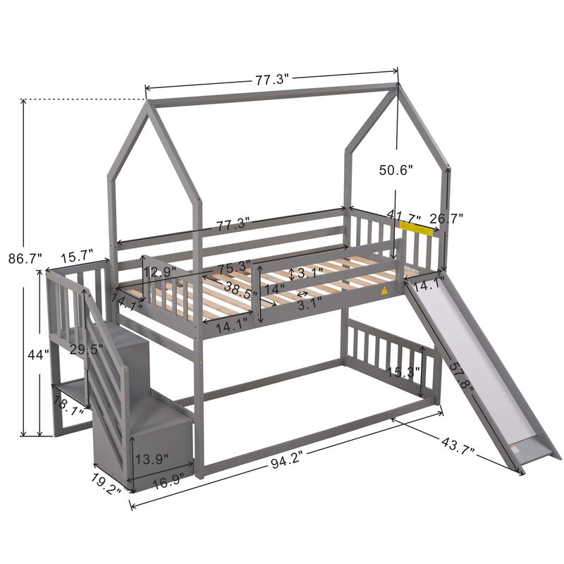 Merax House Bunk Bed with Slide
