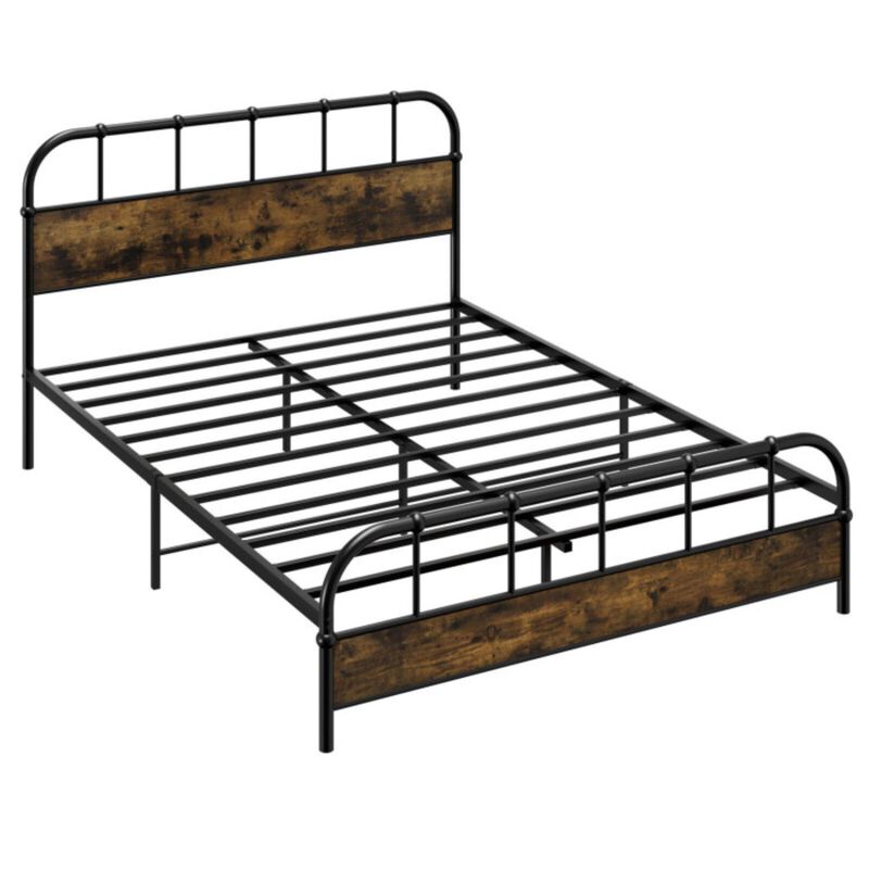 Hivvago Queen Size Industrial Metal Platform Bed Frame Headboard Mattress Foundation