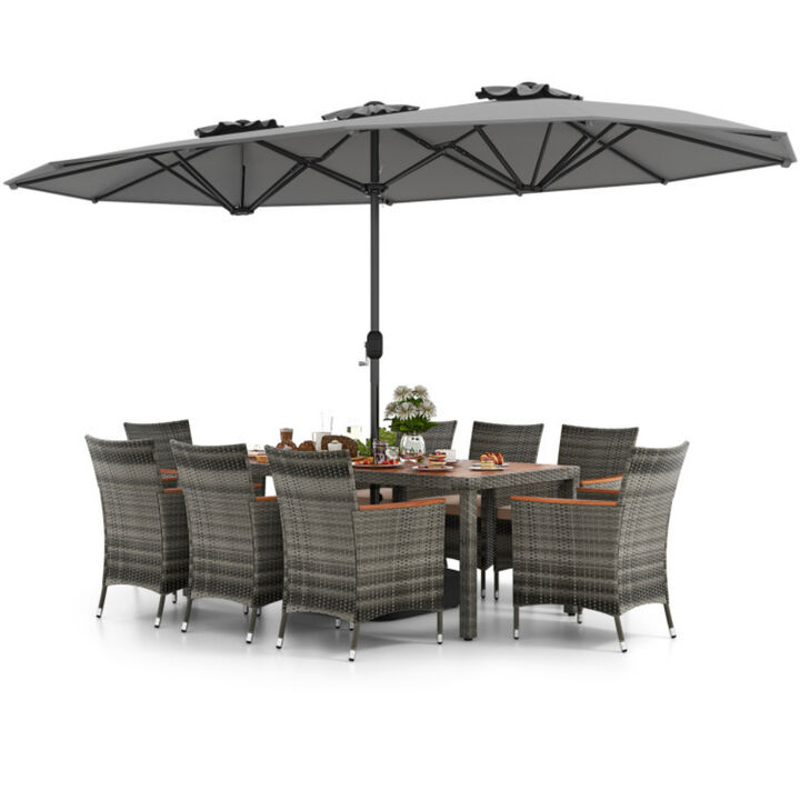 10 Pieces Patio Wicker Dining Set with Double-Sided Patio Umbrella