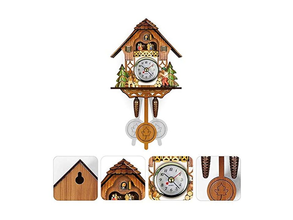 Cuckoo Antique Wooden Birdhouse Hanging Wall Clock Wood Home Decor