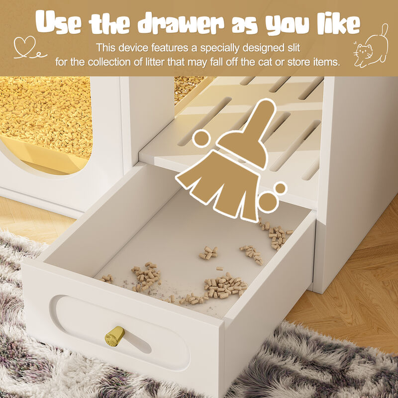 Whisen 37" Pet Furniture, Cat Litter Box Enclosure with 2 Drawers & Side Collection, MDF & Acrylic Hidden Litter Furniture End Table image number 5