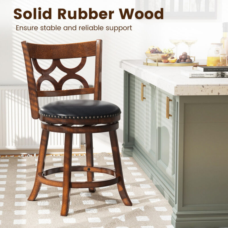 Set of 2 Swivel Bar Stools with High Backrest and Wood Frame image number 7