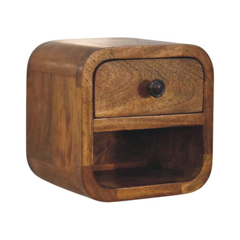 Artisan Furniture Solid wood Curved Wall Mounted Bedside, 1 Drawer and Shelf, beige image number 2