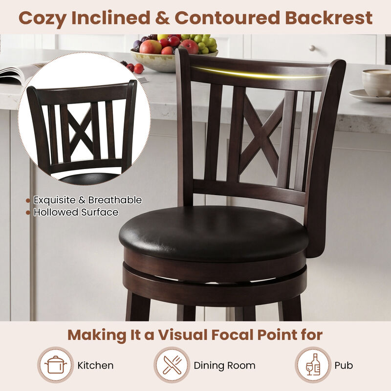 Set of 2 Swivel Bar Chairs with Open Backrest and Built-In Footrest image number 3