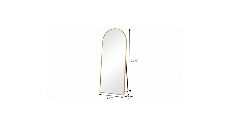 HomeRoots 70" Gold Aluminum Arch Freestanding And Wall Mounted Framed Full Length Mirror image number 4