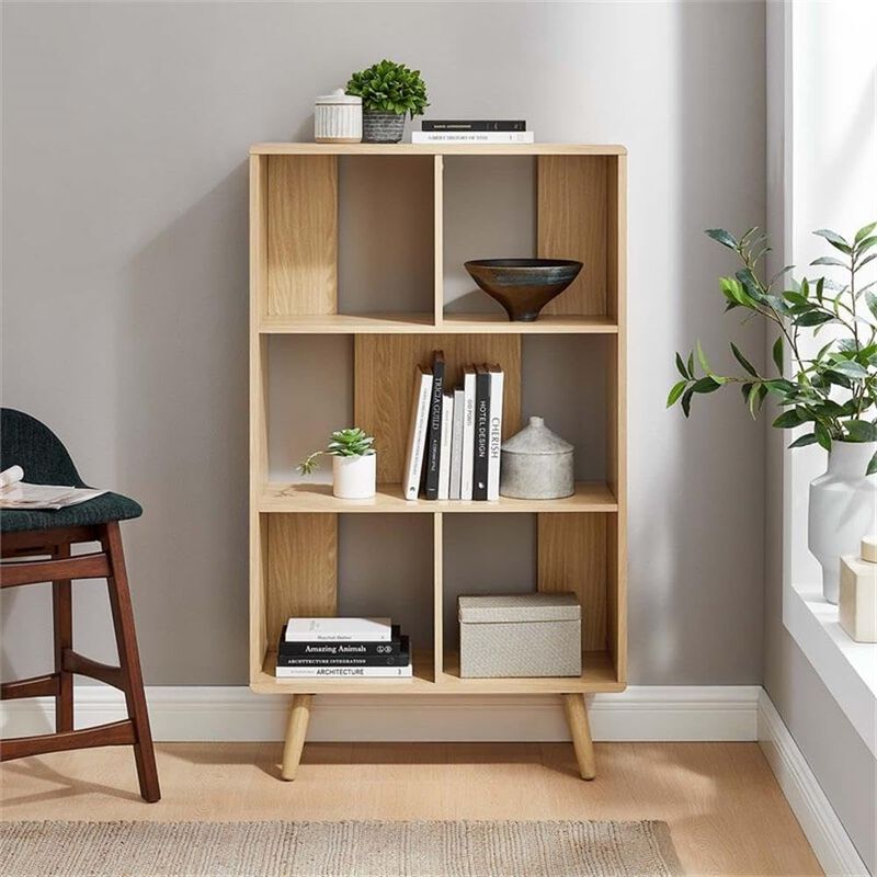 Modway EEI-5743-CHA Transmit 5 Shelf Wood Grain Bookcase, Charcoal image number 1