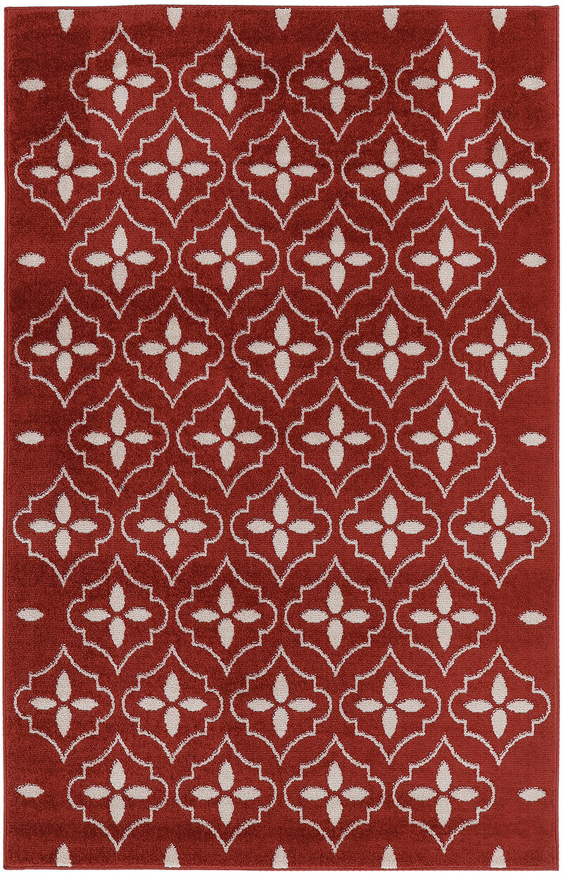 HomeRoots 4' X 6' Brick Red And Ivory Geometric Indoor Outdoor Area Rug image number 2