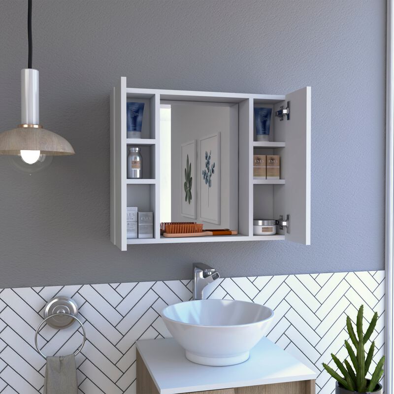 Artemisa Medicine Cabinet, Double Door, Mirror, One External Shelf  -Light Gray image number 4