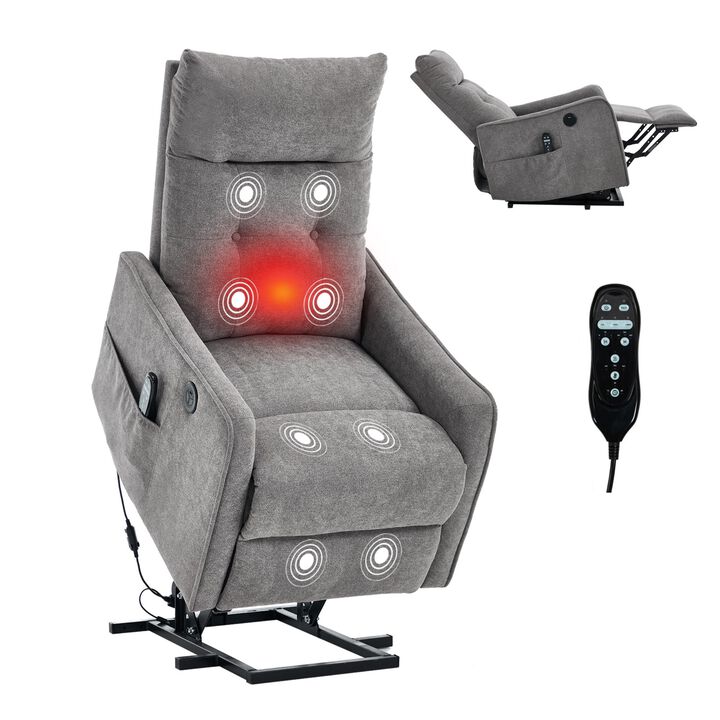 Chenille Power Lift Recliner Chair 155&deg; Recliner with Massage Heat & USB
