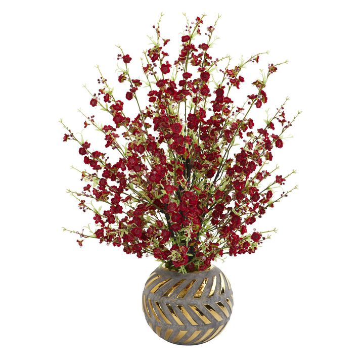 Nearly Natural 30-in Cherry Blossom Arrangement in Vase with Gold Trimming