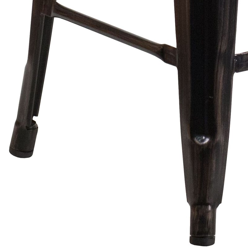 Flash Furniture Lily 24" High Backless Black-Antique Gold Metal Counter Height Stool with Square Wood Seat image number 4