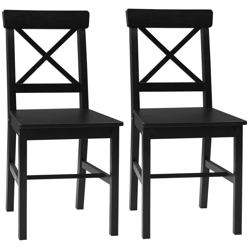 Black Dining Pair: Set of 2 Farmhouse Wooden Chairs with Cross Back