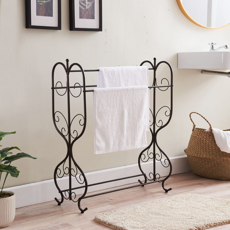 Kings Brand Furniture Freestanding Pewter Metal Towel Rack Stand with 3 Bars for Bathroom, Laundry Room, Blanket Rack image number 1