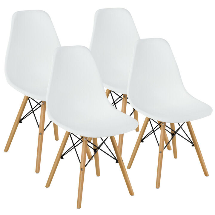 Costway Set of 4 Modern Dining Side Chair Armless Home Office w/ Wood Legs White