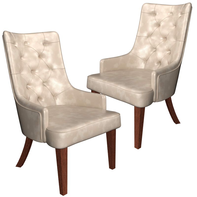 LeisureMod Dining Chair Upholstered in Leather Velvet with Diamond-Tufted High Back and Stained Rubberwood Legs for Modern Home and Kitchen Spruce Collection Set of 2