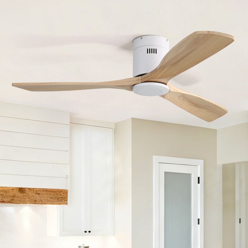 52 Inch Wooden Ceiling Fan With 3 Solid Wood Blades Remote Control Reversible DC Motor Witout Light image number 2