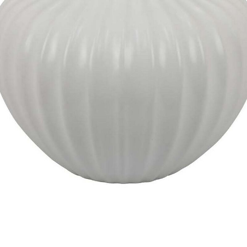 Decorative Vase, 14 Inch White Ceramic Body, Vertical Ribbed Pattern