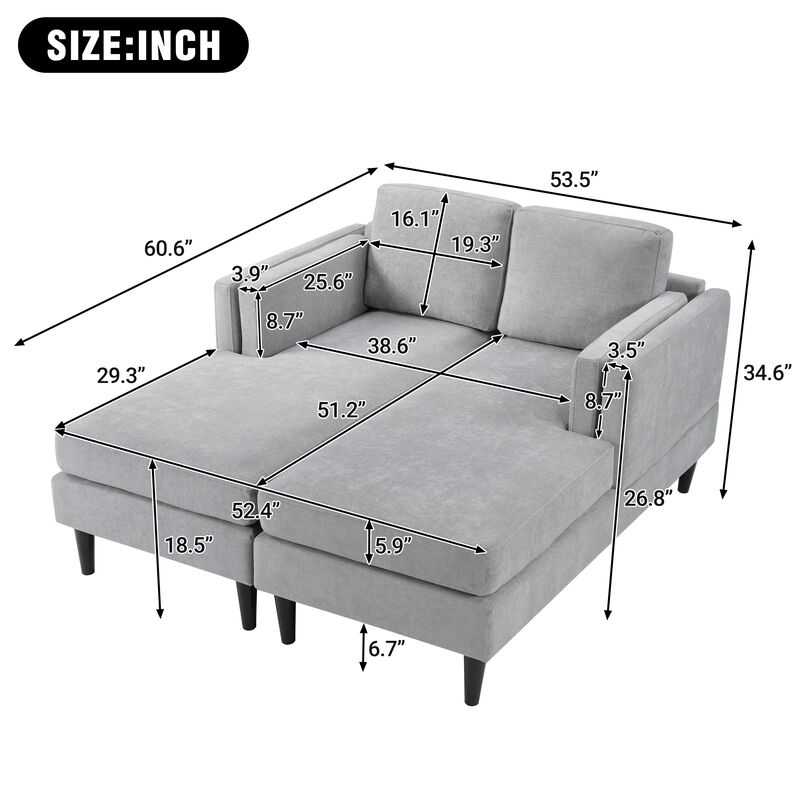 Merax Modular Chenille Chaise Lounge - Dual-Layer Armrests with Flexible Layouts Accent Chairs image number 7