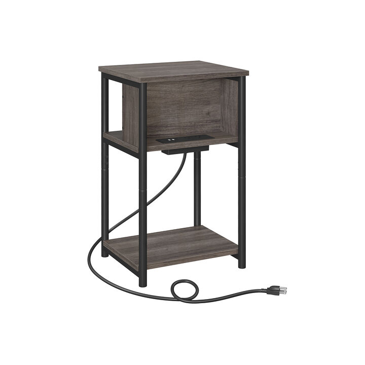 Side Table with Charging Station - 3-Tier End Table with USB Ports and Outlets for Convenient Charging