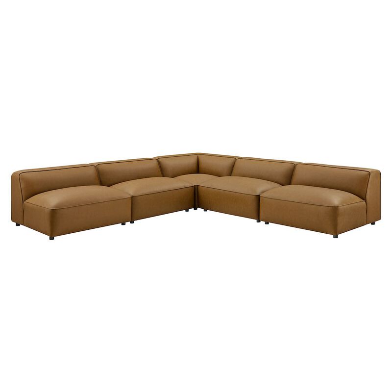 Auren 5-Piece Upholstered Armless L-Shaped Vegan Leather Modular Sofa image number 0