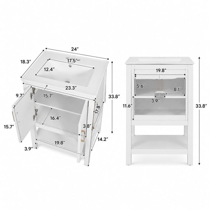 ELEMENT ACE 24 Inch Modern Bathroom Vanity with Elegant Twill Design Soft-Close Hinges Adjustable Shelf Back Open Structure Ample Customizable Bathroom Storage