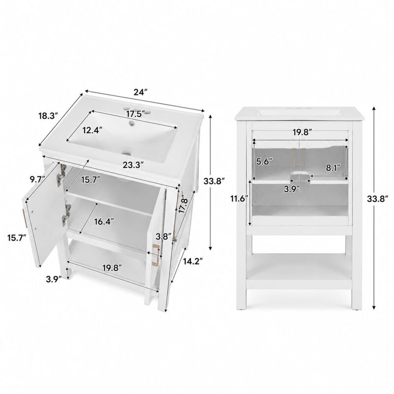 ELEMENT ACE 24 Inch Modern Bathroom Vanity with Elegant Twill Design Soft-Close Hinges Adjustable Shelf Back Open Structure Ample Customizable Bathroom Storage image number 1